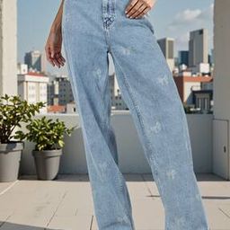 Shein Full Length Bow Printed Straight Fit Jeans-image-77