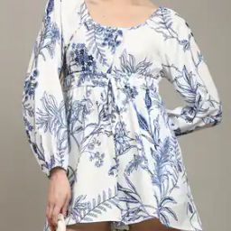 Shein Cute Peasant Sleeve Cinched Waist Floral Print Playsuit-image-47