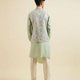 manyavar Men Floral Pattern Nehru Jacket with Button-Closure image 3