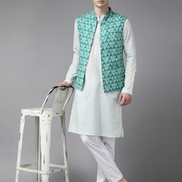 see designs Printed Nehru Jacket with Welt Pockets image 3