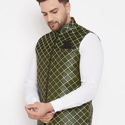 vastramay Geometric Pattern Nehru jacket with Welt Pocket image 3