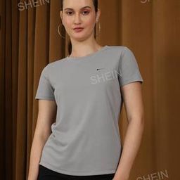 Shein Activewear Medium Length Short Sleeves Colour-Block Top-17