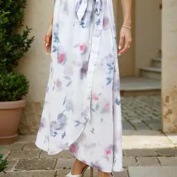Shein Waist Tie-Up Floral Print Wrap Maxi Skirt-image-74