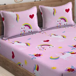 soknack 210 TC Graphic Print Queen-Size Bedsheet with Pillow Covers image 3