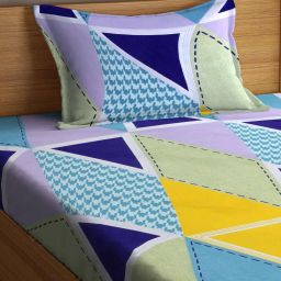 arrabi Geometric Print Single Size Fitted Bedsheet with 1 Pillow Cover image 3
