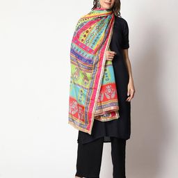 weavers villa Striped Dupatta with Lace Border image 3
