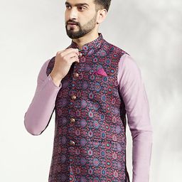 kisah Men Printed Regular Fit Nehru Jacket with Patch Pockets image 3