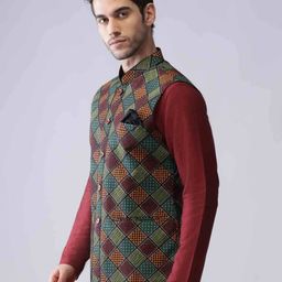 kisah Men Checked Print Regular Fit Nehru jacket image 3