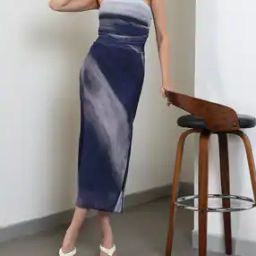 Shein Strapless Abstract Print Midi Split Thigh Dress-image-4