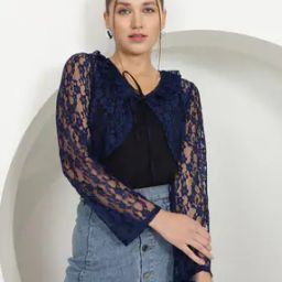Shein Crop Length Ruffled Tie-Up Neck Lace Shrug-7