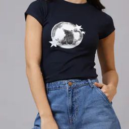 Shein Cap Sleeves Graphic Chest Print Fitted Short Tshirt-image-92