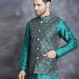 jompers Men Regular Fit Nehru Jacket with Button Closure image 3
