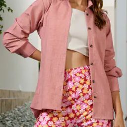 Shein Spread Collar Full Cuffed Sleeve Textured Fitted Shirt-image-97