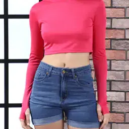 Shein Thumb-Hole Full Sleeves Crop Crew Tshirt-image-87