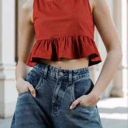Shein Crop Length Sleeveless Flared Hem Rust Fitted Top-image-9