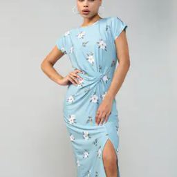 Shein Casual Extended Sleeves Slit Hem Twist Knot Waist Bodycon Dress-image-6