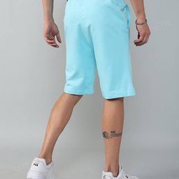 Shein Casual Front Placement Typographic Print Aqua Track Shorts image 3