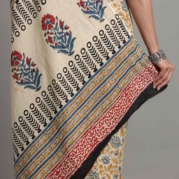 indie picks Handblock Bagru Print Cotton Saree image 4