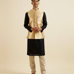 manyavar Men Floral Pattern Nehru Jacket with Button-Closure image 4