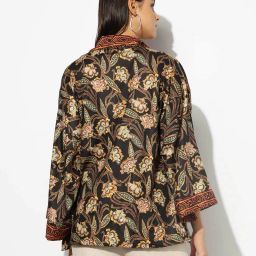 svrnaa by azorte Floral Print Shrug with Border image 4
