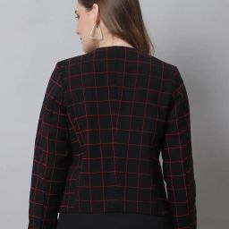 even Checked Front-Open Blouson Jacket image 4