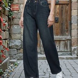 Shein Full Length Embroidered Mid Wash Wide Leg Jeans-image-1