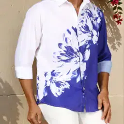 Shein Spread Collar Colour Block Floral Print Shirt-image-5