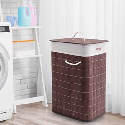 savya home Set of 3 Foldable Bamboo Laundry Baskets with Lid image 4