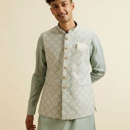 manyavar Men Embroidered Nehru Jacket with Button-Closure image 4