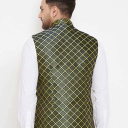 vastramay Geometric Pattern Nehru jacket with Welt Pocket image 4