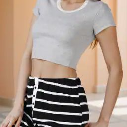 Shein Short Sleeves Lace Trim Ribbed Fitted Crop Top-picture-10
