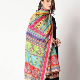 weavers villa Striped Dupatta with Lace Border image 4