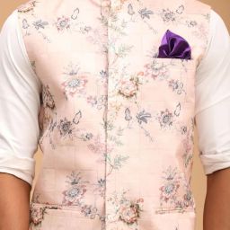 vastramay Floral Print Nehru Jacket with Insert Pockets image 4