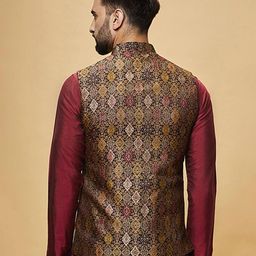 kisah Men Printed Regular Fit Nehru Jacket with Patch Pockets image 4