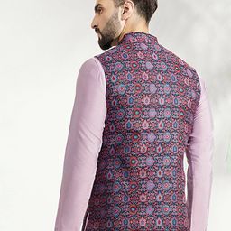 kisah Men Printed Regular Fit Nehru Jacket with Patch Pockets image 4