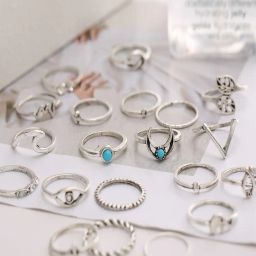 shining diva 12988R Set of 20 Boho Midi Finger Rings image 4