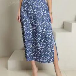 Shein Casual Maxi Length Floral Print A-line Skirt-image-93