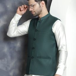 jompers Men Regular Fit Nehru Jacket with Button Closure image 4