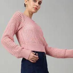 Shein Short Length Full Sleeves Ribbed Waist Crochet Fitted Top-image-22