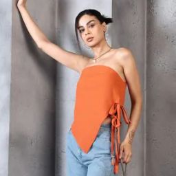 Shein Strapless Side Tie-Up Short Rust Relaxed Fit Top-image-41