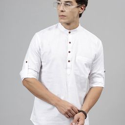 hancock Men Checked Regular Fit Short Kurta with Patch Pocket image 4