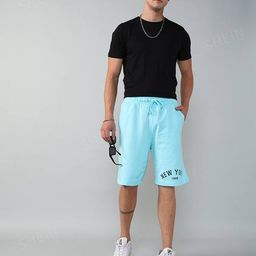Shein Casual Front Placement Typographic Print Aqua Track Shorts image 4