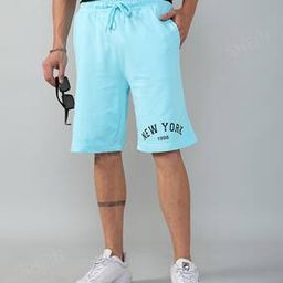 Shein Casual Front Placement Typographic Print Aqua Track Shorts-picture-48