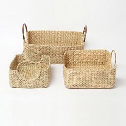 habere india Set of 3 Seagrass Hamper Baskets with Cane Handle image 5