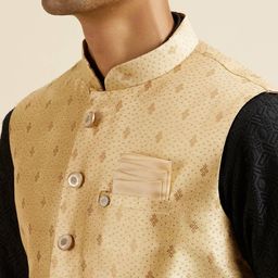 manyavar Men Floral Pattern Nehru Jacket with Button-Closure image 5