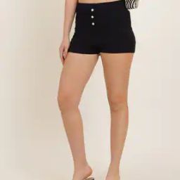 Shein High Rise Mock Buttons Textured Mini Hot Pants-image-96