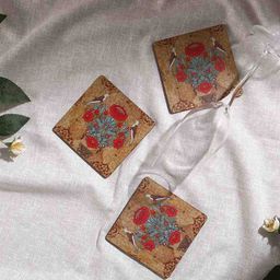 wonderchef Set of 6 Floral Print Wooden Damask Motif Coasters image 5