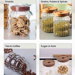 usha shriram Set of 2 Borosilicate Jars with Wooden Lid image 5
