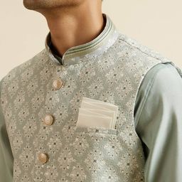 manyavar Men Embroidered Nehru Jacket with Button-Closure image 5