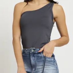 Shein One Shoulder Ring Detail Bodysuits-image-1